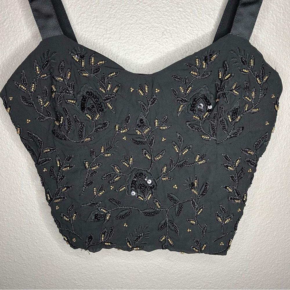 ZARA black beaded & sequins embellished cropped cami top women's size small - Picture 5 of 8